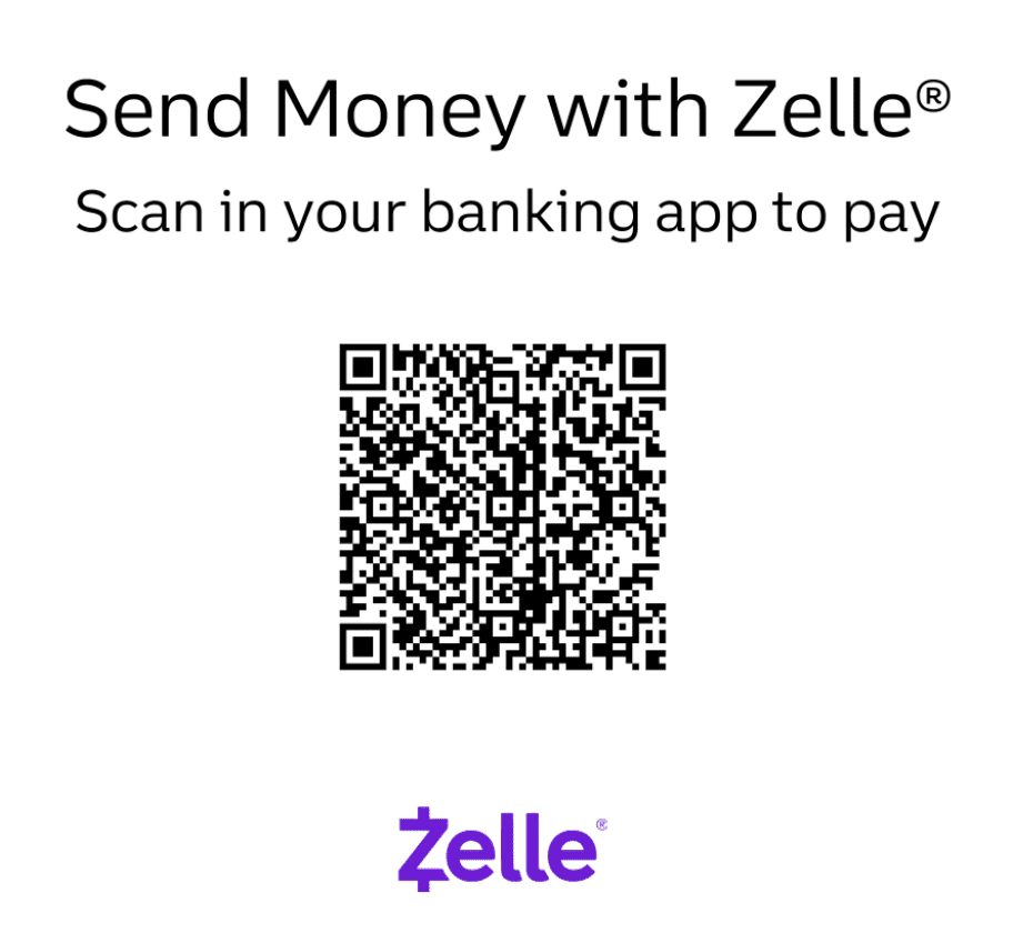 A qr code with the words " send money with zelle " on it.